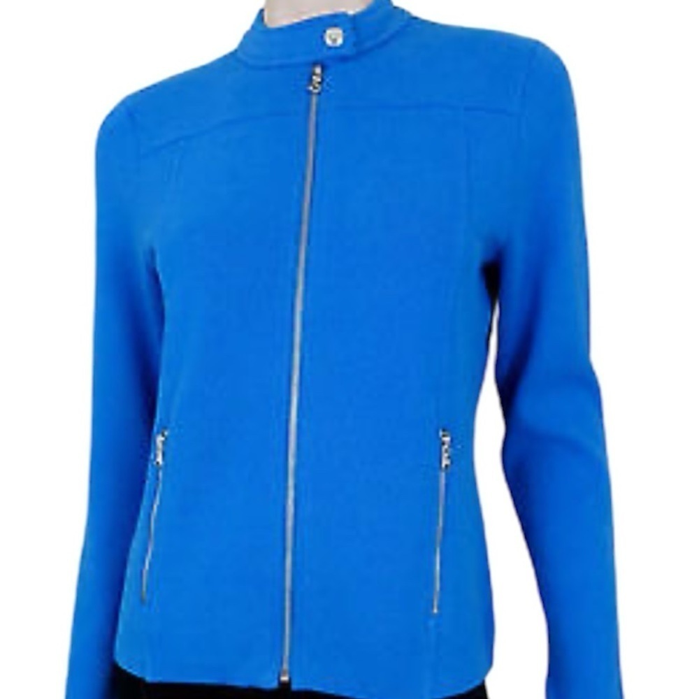 LAUREN Ralph Lauren Petites 100% Cotton blue long sleeve zip up sweater top PS